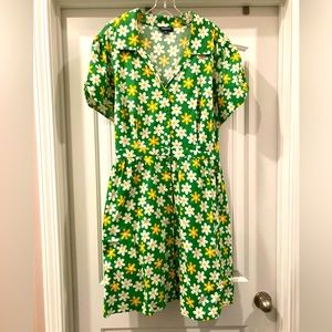 ModCloth Retro Green/Yellow Floral Shirt Dress 3x